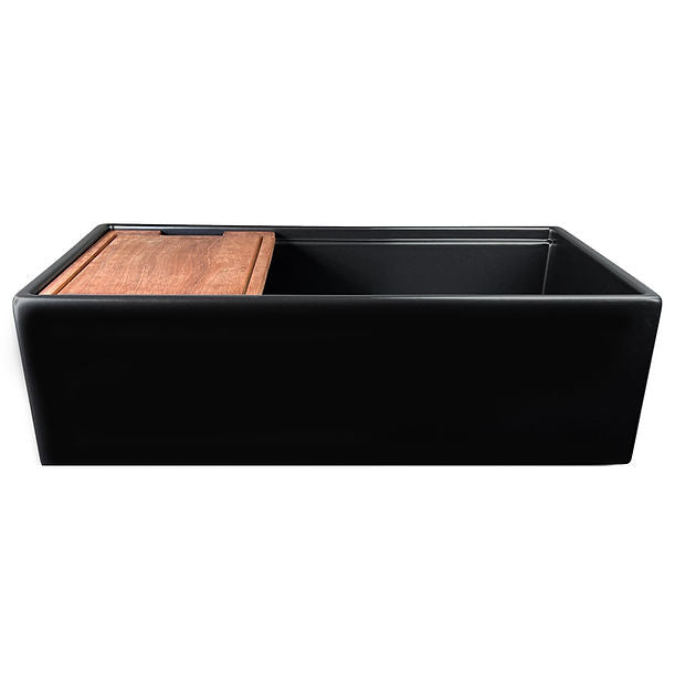 Nantucket 33" Matte Black Farmhouse Workstation Fireclay Sink with Centered Drain