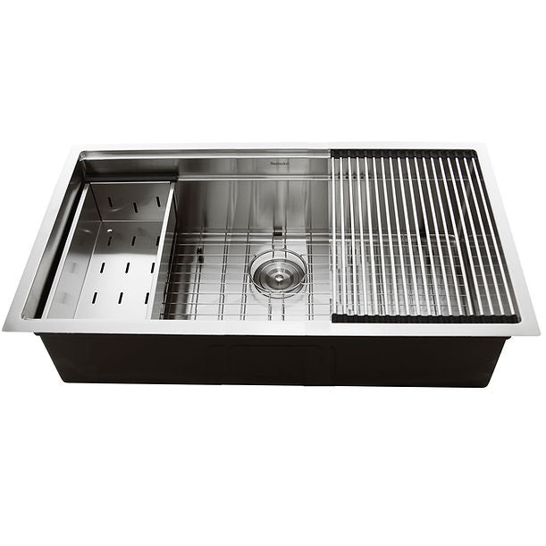 Nantucket SR-PS-3620-16 - 36" Pro Series Large Prep Station Single Bowl Undermount Stainless Steel Kitchen Sink with Compatible Accessories