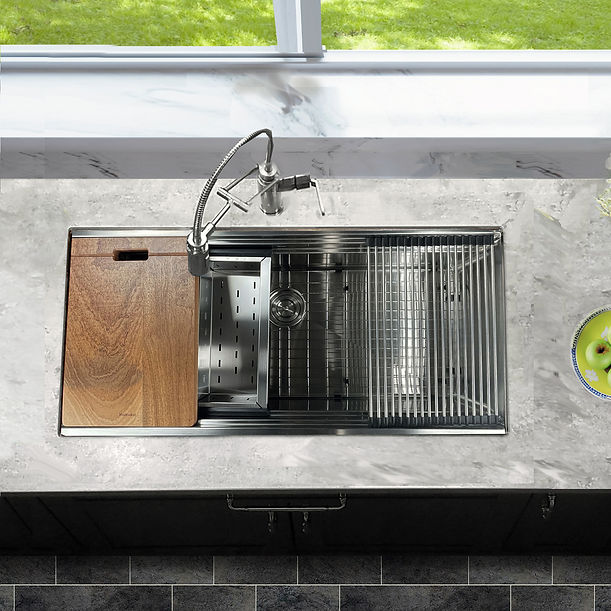 Nantucket SR-PS-4220-16 - 42" Pro Series Prep Station Single Bowl Undermount Stainless Steel Kitchen Sink with Compatible Accessories