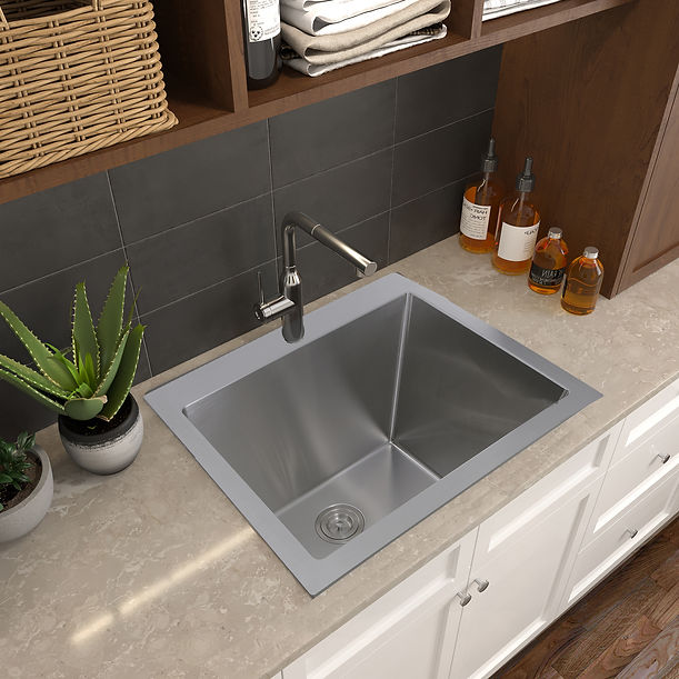 25" Pro Series Rectangle Single Bowl Dualmount Small Radius Corners Stainless Steel Kitchen Sink