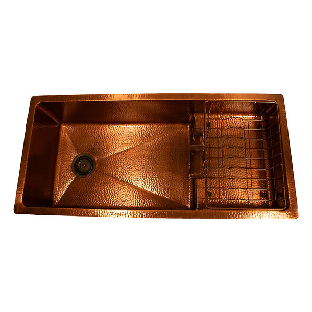 Nantucket STEPPE3918 Pro Series Undermount Hammered Copper Kitchen Sink with Compatible Accessories