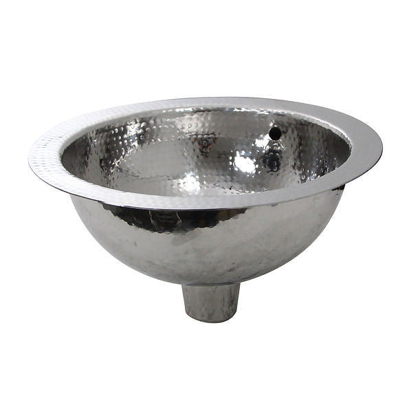 Nantucket ROS-OF 13" Hand Hammered Stainless Steel Round Undermount Bathroom Sink With Overflow