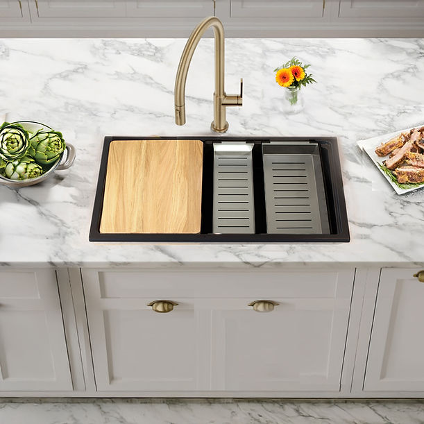 Nantucket 30" Dualmount Granite Composite Prep-Station with Side Set Drain