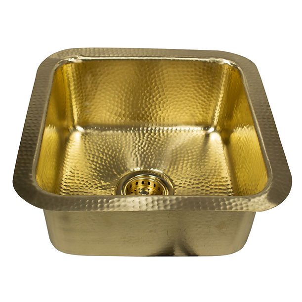Nantucket SQRB-7MF 16.62" Hammered Unlacquered Brass Square Undermount or Top Mount Bar Sink With A Matte Finishe