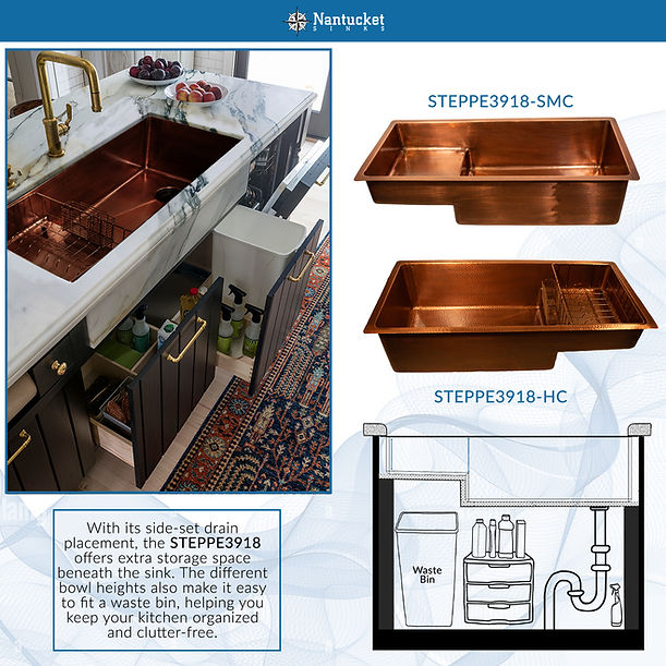 Nantucket STEPPE3918 Pro Series Undermount Smooth Copper Kitchen Sink with Compatible Accessories