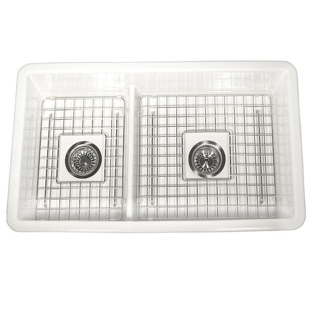31" Fine Fireclay Double Bowl Dual Mount Sink with 60/40 BowlsIncludes 2 drains.