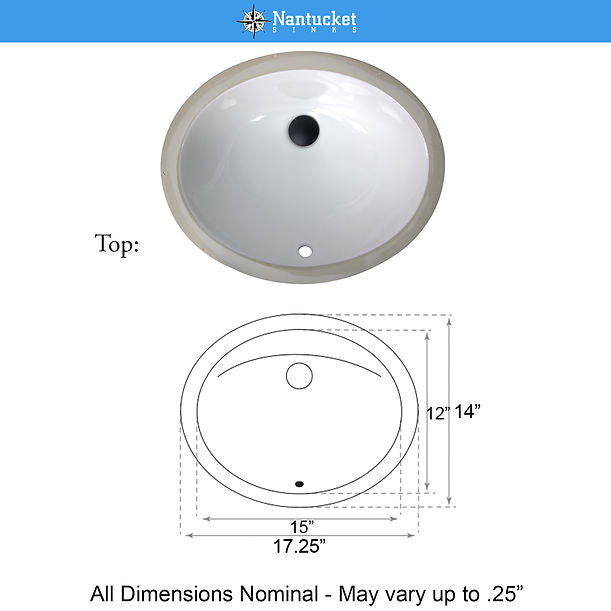 Nantucket 15" X 12" Undermount Ceramic Sink