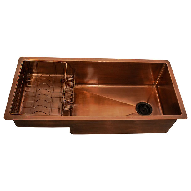 Nantucket STEPPE3918 Pro Series Undermount Smooth Copper Kitchen Sink with Compatible Accessories