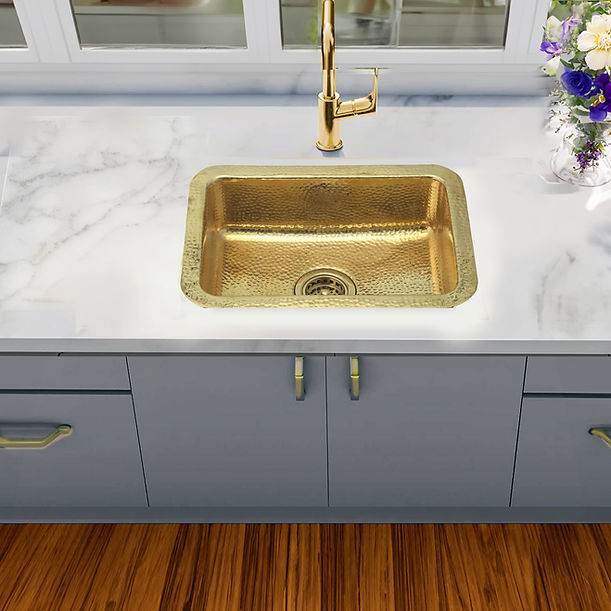 Nantucket REB 20" X 14" Hammered Brass Rectangle Undermount Bar Sink