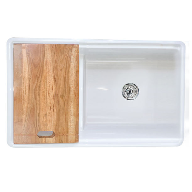 Nantucket 33" Double Bowl Workstation Fireclay Apron Sink with Cuttingboard