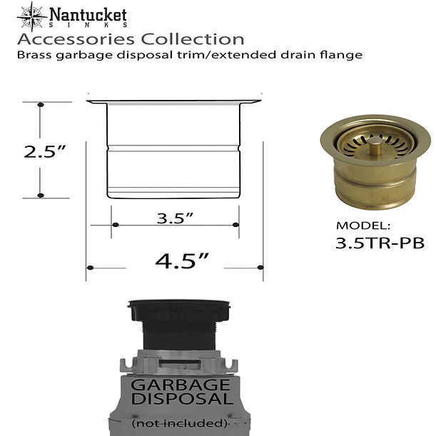 Nantucket Sink 3.5" Extended Flange Disposal Kitchen Drain