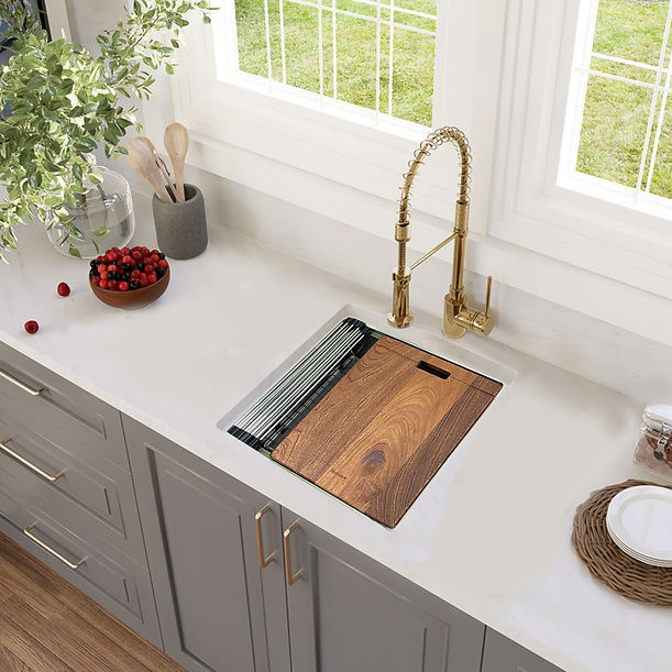 19" 16 Gauge Stainless Steel Workstation - Includes Bottom Grid, Cutting board and roll up mat.