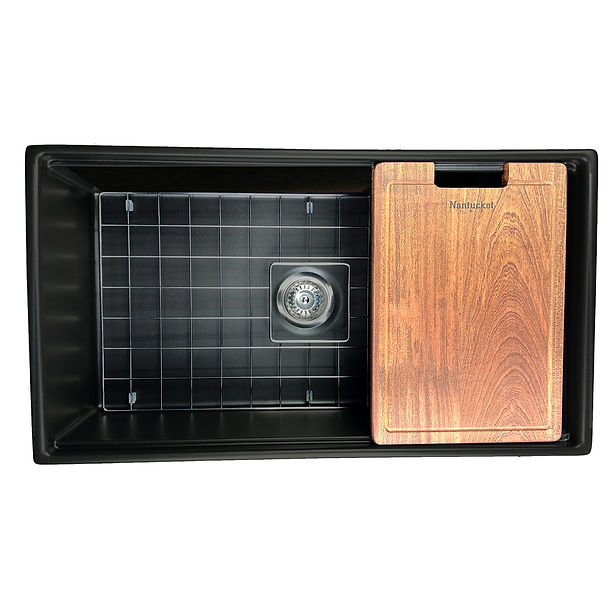 Nantucket 33" Matte Black Farmhouse Workstation Fireclay Sink with Centered Drain