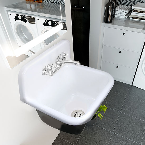 Nantucket 22in Cast Iron Highback Utility Sink White/Black