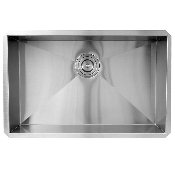28" Pro Series Large Rectangle Single Bowl Undermount Zero Radius Stainless Steel Kitchen Sink