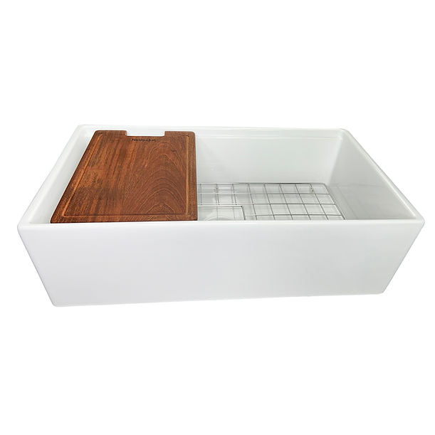 Nantucket 33" Matte Black Farmhouse Workstation Fireclay Sink with Centered Drain