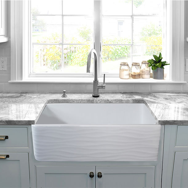 Nantucket 33" Farmhouse Fireclay Sink with Waves Apron