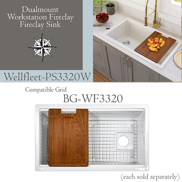 Nantucket 33" Dualount Fireclay Kitchen Sink Wellfleet-PS3320 Prep Station Kitchen Sink