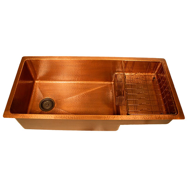 Nantucket STEPPE3918 Pro Series Undermount Hammered Copper Kitchen Sink with Compatible Accessories