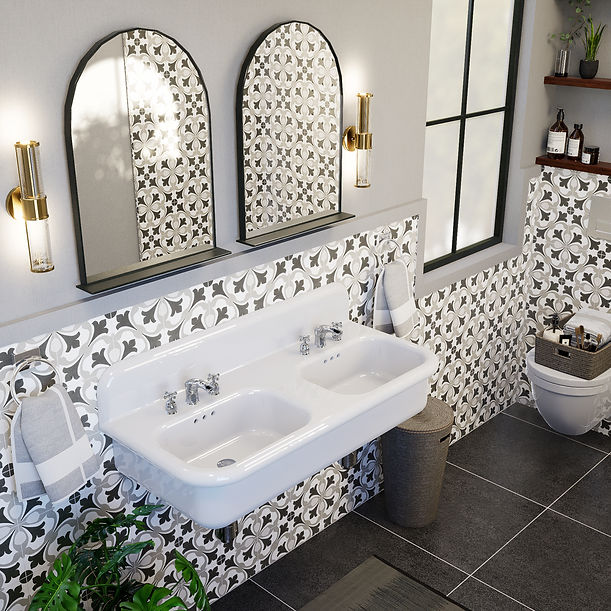Nantucket Fireclay 30s Style Double Bowl Sink with White Bowls