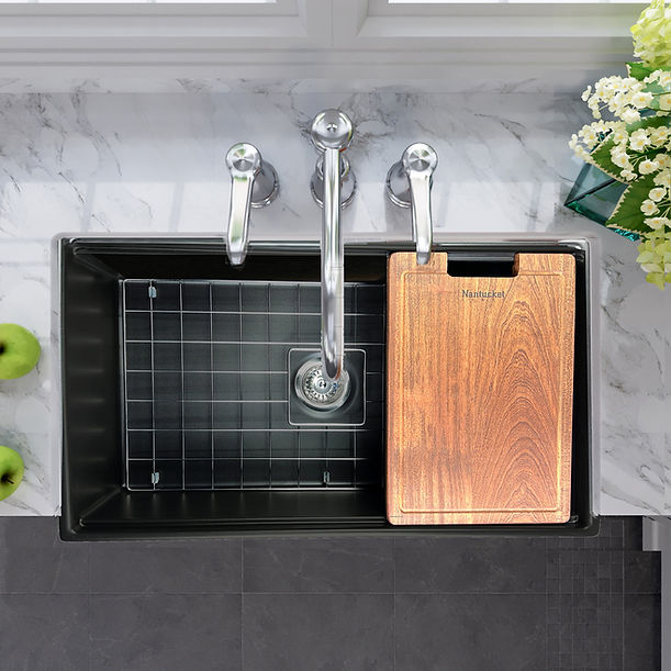 Nantucket 33" Matte Black Farmhouse Workstation Fireclay Sink with Centered Drain