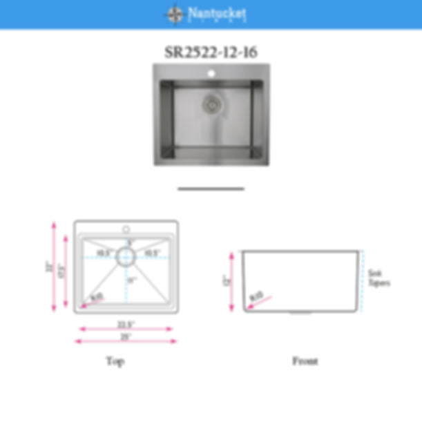 25" Pro Series Rectangle Single Bowl Dualmount Small Radius Corners Stainless Steel Kitchen Sink