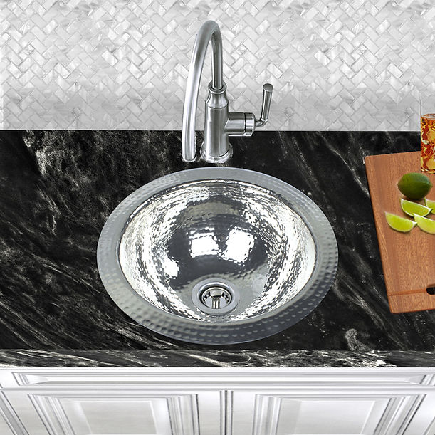 Nantucket ROS 13" Hand Hammered Stainless Steel Round Bar Sink