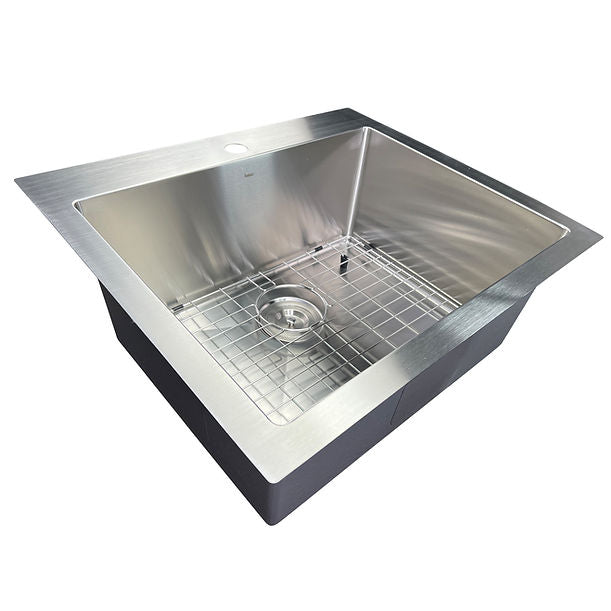 25" Pro Series Small Rectangle Single Bowl Self Rimming Small Radius Stainless Steel Drop In Kitchen Sink (3 Hole)