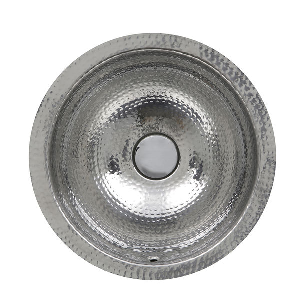 Nantucket ROS-OF 13" Hand Hammered Stainless Steel Round Undermount Bathroom Sink With Overflow