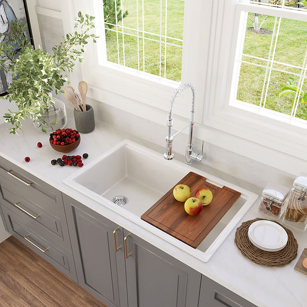Nantucket 33" Dualount Fireclay Kitchen Sink Wellfleet-PS3320 Prep Station Kitchen Sink