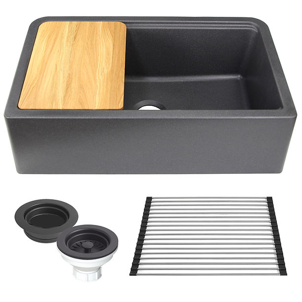Nantucket 33" Reversible Workstation Granite Composite Apron Sink with Accessory Pack