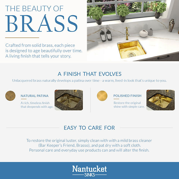 Nantucket SQRB-7SM 16.62" Smooth Unlacquered Brass Square Undermount or Top Mount Bar Sink