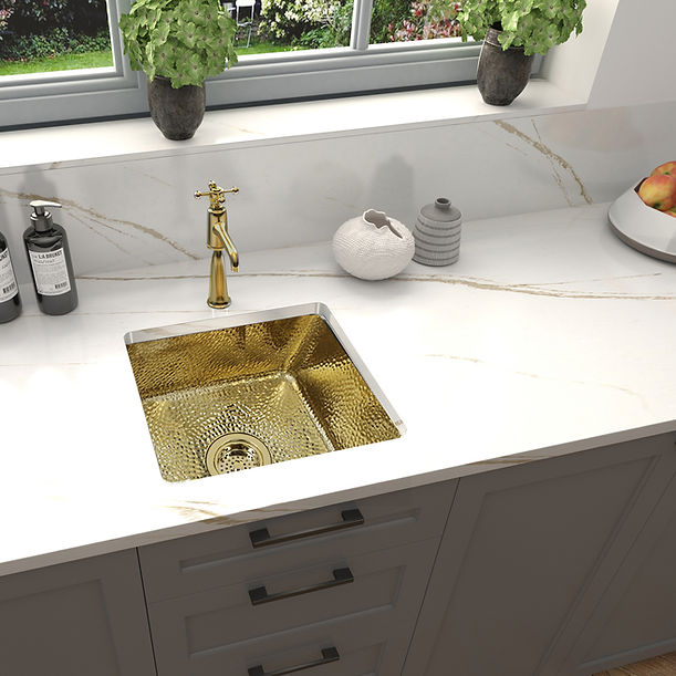 Nantucket SQRB-7 16.62" Hammered Brass Square Undermount Bar Sink