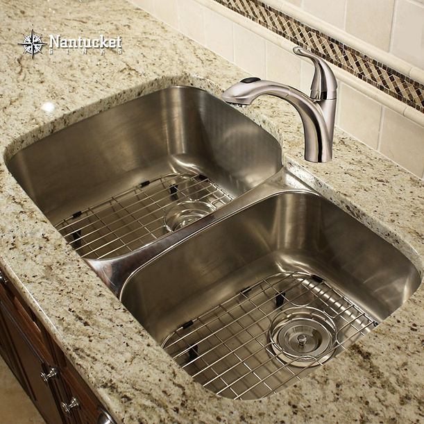 60/40 Double Bowl 16 Gauge Kitchen Sink with Grids and Colander Drains
