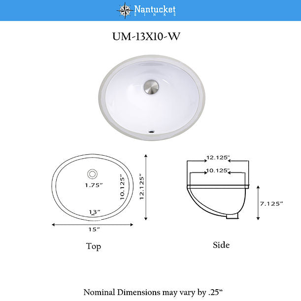 Nantucket 13" X 10" Undermount Ceramic Sink