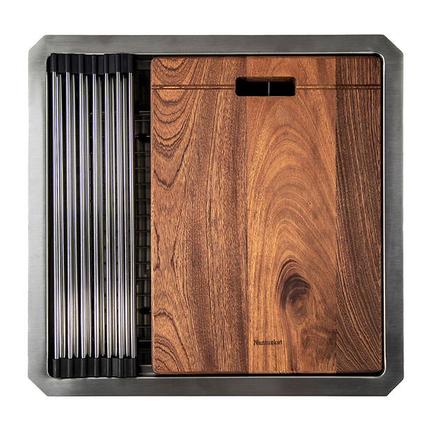 19" 16 Gauge Stainless Steel Workstation - Includes Bottom Grid, Cutting board and roll up mat.