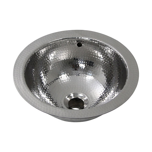 Nantucket ROS-OF 13" Hand Hammered Stainless Steel Round Undermount Bathroom Sink With Overflow