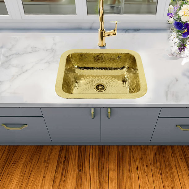 Nantucket REB 17.5" X 14.5" Hammered Brass Rectangle Undermount Bar Sink