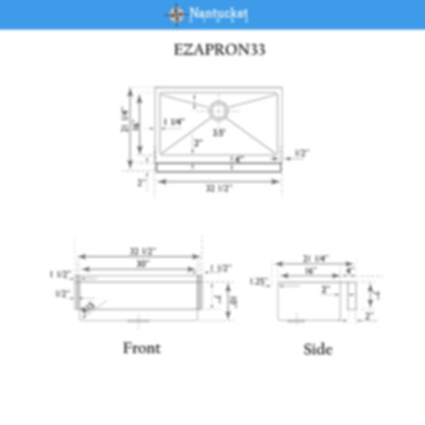 Nantucket EZApron33 Patented Design Pro Series Single Bowl Undermount Stainless Steel Kitchen Sink with 7" Apron Front