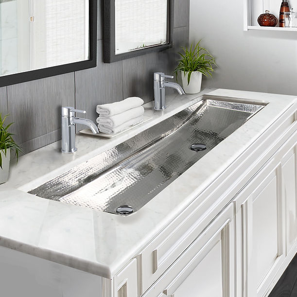 Nantucket TRS48-OF Stainless Steel Double Trough Undermount Bathroom Sink with Overflow