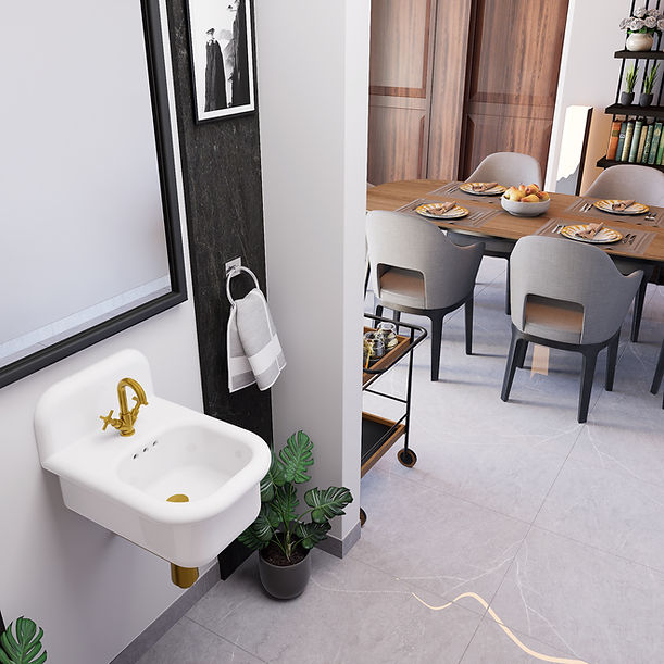 Nantucket Victorian Collection White with Black Skirt - 20" Wall Mount Sink with holes for deck mounted faucets
