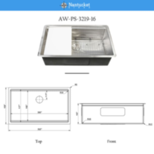 Nantucket AW-PS-3219-16 All Weather Prep Station Small Radius Undermount Stainless Sink with Accessories
