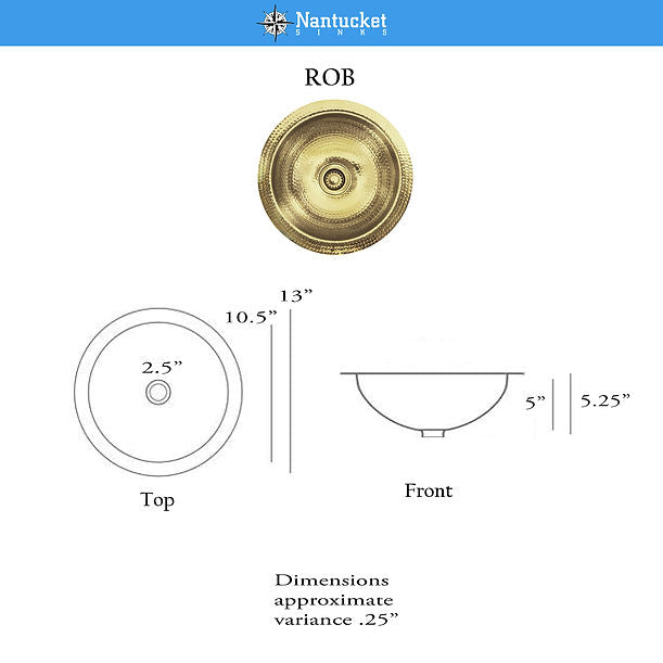 Nantucket ROB - 13" Hand Hammered Brass Round Undermount Bar Room Sink