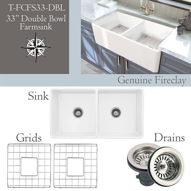 Nantucket 33" Double Bowl Farmhouse Fireclay Kitchen Sink