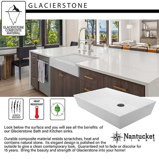 Nantucket Rectangle White Glacierstone Sink NS-GSTR24