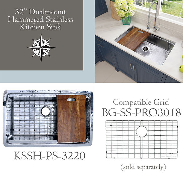Nantucket Brightwork Collection Hammered Stainless Steel Large Single Bowl Prep Station Sink includes Accacia Cutting Board