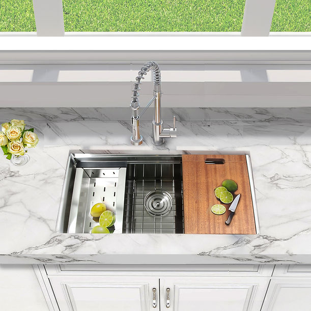 Nantucket SR-PS2-2818-16 - 28" Pro Series Prep-Station Single Bowl Undermount Stainless Steel Kitchen Sink with Included Accessories