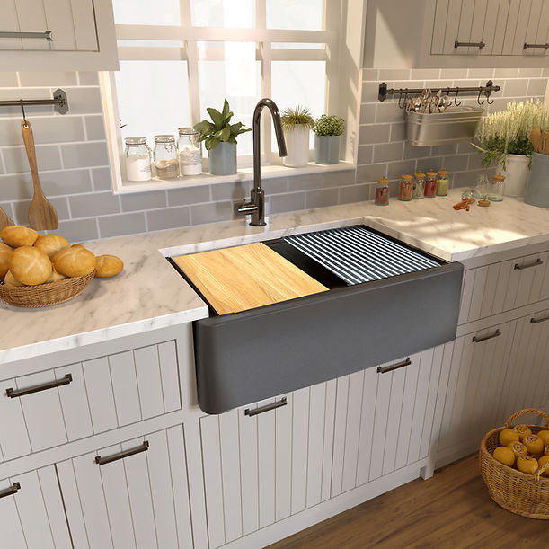 Nantucket 33" Reversible Workstation Granite Composite Apron Sink with Accessory Pack