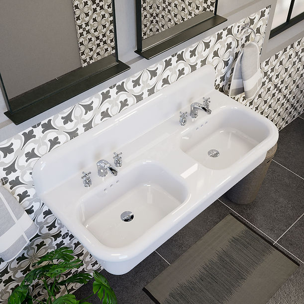 Nantucket Fireclay 30s Style Double Bowl Sink with White Bowls