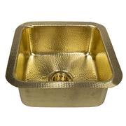 Nantucket SQRB-7MF 16.62" Hammered Unlacquered Brass Square Undermount or Top Mount Bar Sink With A Matte Finishe